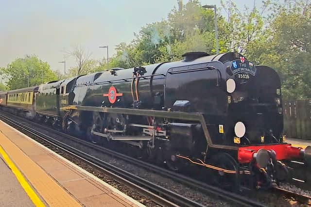 The Clan Line captured passing through Cosham by Tracy Goddard from Waterlooville. T.G.Photography(c).