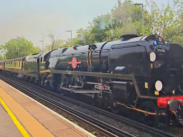 The Clan Line captured passing through Cosham by Tracy Goddard from Waterlooville. T.G.Photography(c).