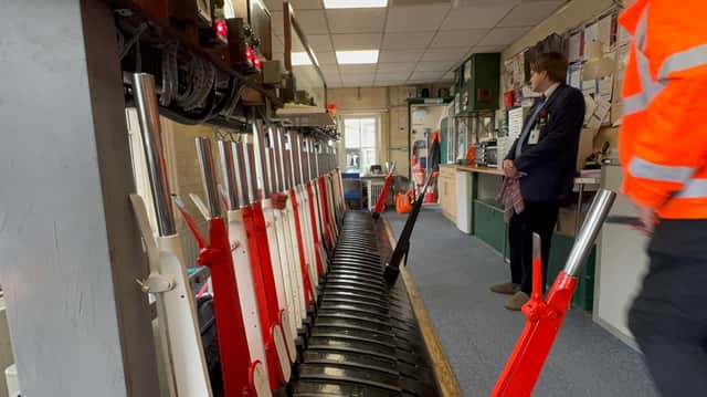 Inside the historic railway box at Haslemere
