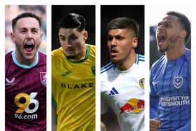 From left to right: Burnley's Josh Brownhill, Norwich's Borja Sainz, Leeds' Joel Piroe and Pompey's Josh Murphy have all impressed with their Championship goal contributions.