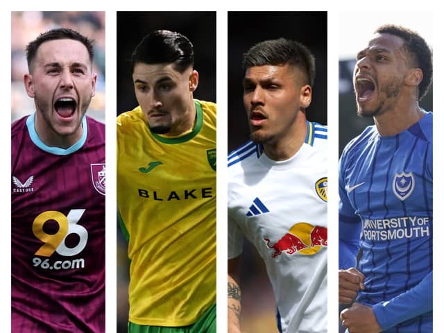 From left to right: Burnley's Josh Brownhill, Norwich's Borja Sainz, Leeds' Joel Piroe and Pompey's Josh Murphy have all impressed with their Championship goal contributions.