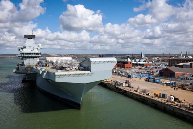 HMS Queen Elizabeth, as seen from HMS Prince of Wales.