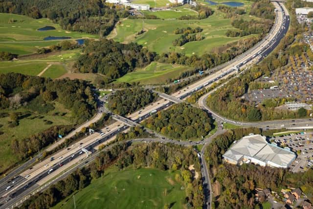 Pictured: A bird’s eye view of the scheme’s eastbound progress, with surfacing at the M27 junction 7 off-slip road