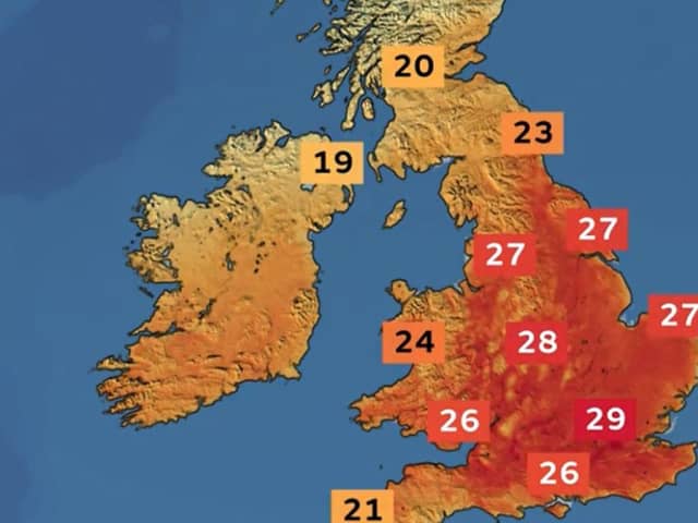 Met Office weather map for Thursday (May 1) shows high temperatures forecast.