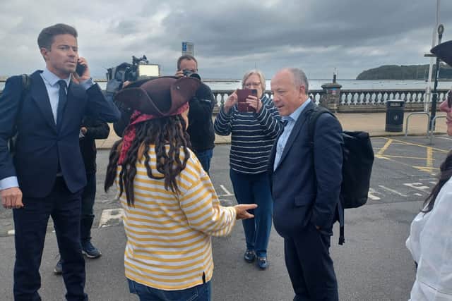 Bronwyn Hamilton Brown speaking to Mike Kane MP over ferry crossings to the Isle of Wight