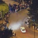 Toby Clarkson, 23, of London Road in Mickleham, Surrey, was caught on CCTV driving his white BMW dangerously at a car meet