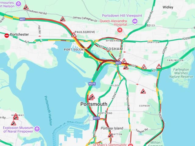 Drivers are facing heavy traffic from Fareham to Portsmouth due to a possible accident