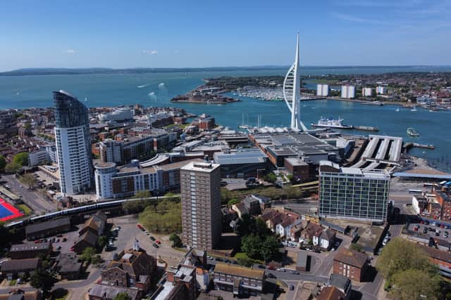 The view over Gunwharf Quays, Portsmouth, to the Solent