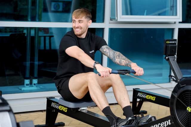 AB Chris Crawford doing his rowing session as part of the collective challenge to row from Portsmouth to Dunkirk.