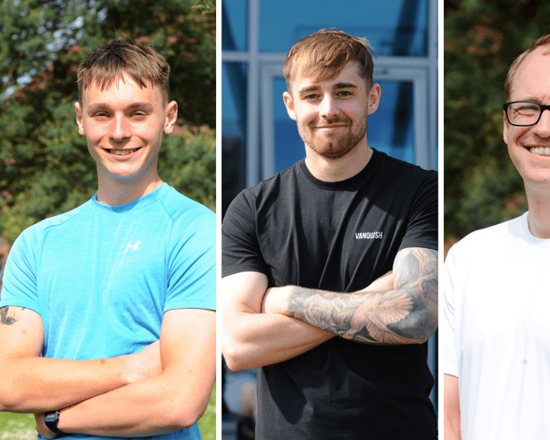 Sailors from HMS Collingwood are rowing the distance between Portsmouth and Dunkirk ahead of the anniversaries of the Battle of Dunkirk and VE Day. A team of 113 are taking part. From L: PLET Hugh Talbot, AB Chris Crawford and AB Martin Miller.