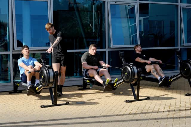 AB Chris Crawford, along with Victory Squadron, organised a collective 266Km row to raise money for the Royal Naval Association ahead of VE Day and the Battle of Dunkirk anniversaries - May 1, 2025. Pictured is: (l-r) AB 2 Thomas Pogson, AB Chris Crawford, PO Gary Middleton and ET Cain Dixon.