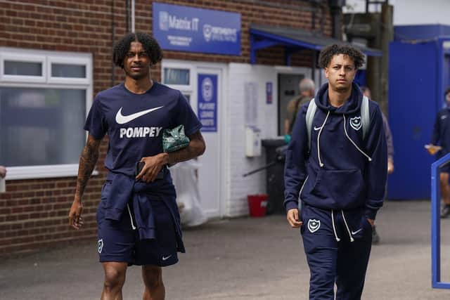 Harvey Blair arrives at Fratton Park alongside Kaide Gordon