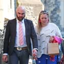 Scott Stevens and Jemma Graham, the parents of Penelope Kim Rose Stevens, outside Winchester Coroners Court, Hants.