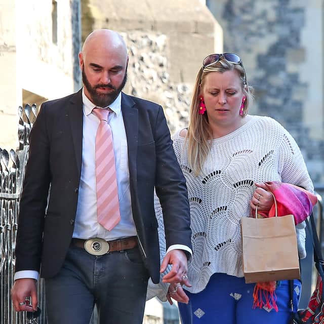 Scott Stevens and Jemma Graham, the parents of Penelope Kim Rose Stevens, outside Winchester Coroners Court, Hants.