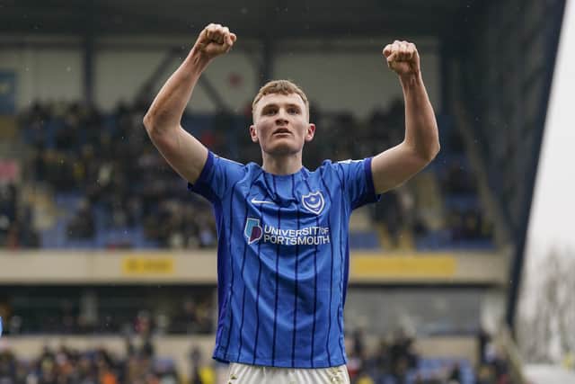 Mark O'Mahony scored Pompey's second goal against Oxford United in February.
