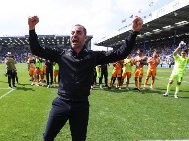 Ruben Selles led Hull the celebrations in front of a packed away end at Fratton Park on Saturday.