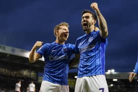 Matt Ritchie and Marlon Pack celebrate during Pompey's 3-0 win over Bristol City in December. Picture: Jason Brown/ProSportsImages