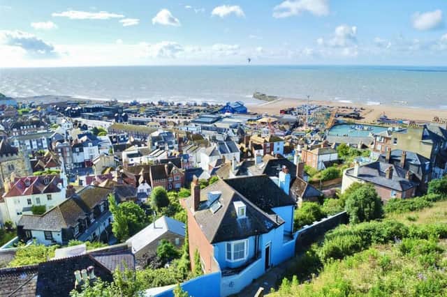 The view from West Hill Villa out over Hastings Old Town towards the English Channel