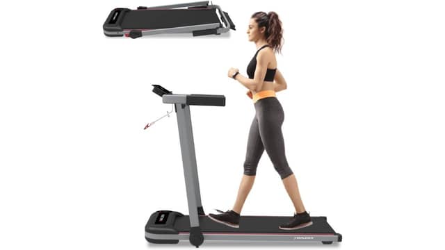 The Walden Sports treadmill folds away to fit in small spaces when it's not being used