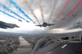 Incredible footage inside Typhoon shows VE Day flypast over London