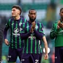 Nectar Triantis, left, alongside Hibs team-mates Junior Hoilett and Nathan Moriah-Welsh