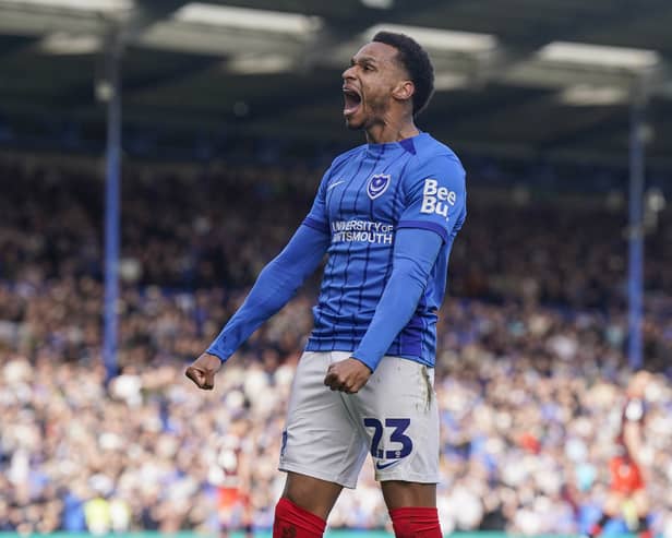 Josh Murphy celebrates his Pompey goal against Blackburn in March. Picture: Jason Brown/ProSportsImages