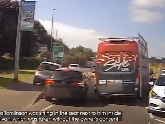Stolen van rams cars and leaves a 'trail of broken wing mirrors' during high speed pursuit