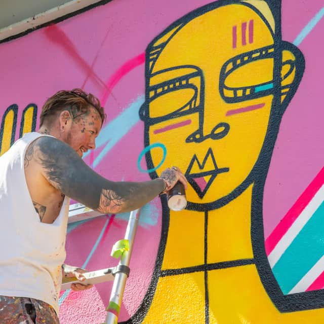 Artist Mister Samo has been working on a mural in the centre courtyard of Gunwharf Quays, tentatively titled 'Pride' in readiness for Portsmouth Pride 2025.