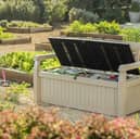 The Keter Eden storage bench can  hold 265 litres of garden goods