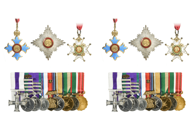 Watts' medal group being put up for auction:
The Most Excellent Order of the British Empire, Military Division, Knight Commander's Neck Badge and Star, silver-gilt and enamels, in Garrards's case of issue; The Most Honourable Order of the Bath, Military Division, Companion's Neck Badge (C.B.), silver-gilt and enamels, in Collingwood's case of issue; Military Cross, Elizabeth II, reverse dated 1959; General Service Medal 1918-62, Elizabeth II, with Mention in Despatches emblem, 4 clasps: Canal Zone, Cyprus, Malaya, Arabian Peninsula (LT J P B C WATTS PARA), lightly engraved in plain capitals, a late issue with clasps mounted in the foregoing order; General Service Medal 1962-2007, 3 clasps: Borneo, South Arabia, Dhofar (MAJOR. J. P. B. C. WATTS. M.C. R.U.R.), officially impressed; Jubilee Medal 1977, unnamed as issued; Oman: Order of the Special Royal Emblem; Accession Medal; Peace Medal; 10th National Day Medal; 15th National Day Medal.