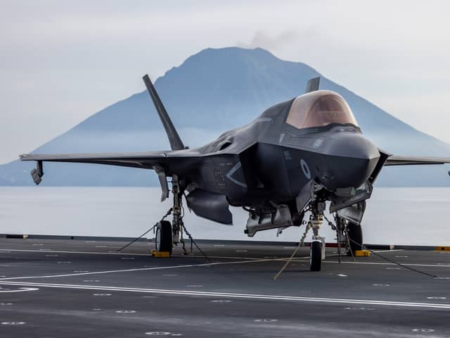 An F-35 fighter jet has spent nearly two weeks at a civilian airport in India, after being deployed from HMS Prince of Wales. Here is everything we know so far. Pictured: F-35 Lightning jets in front of Stromboli Island Volcano, in the South of Italy, on May 4, 2025.