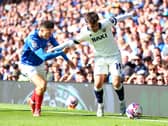 Tyler Goodrham battling Pompey's Jordan Williams.