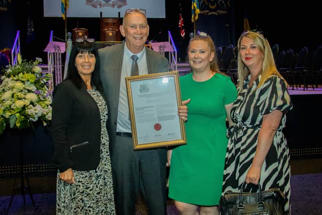 Alan Knight and his family after he was given the freedom of the city