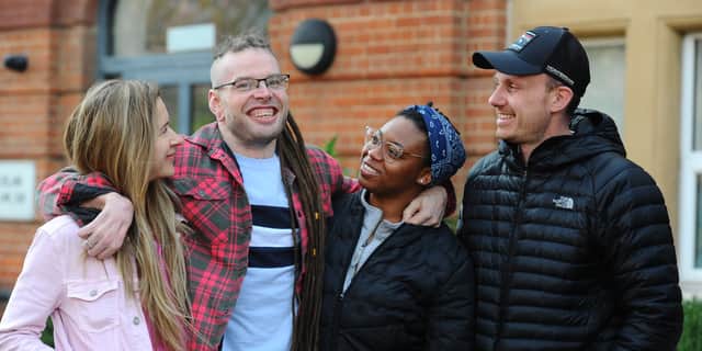 Mikey with Izabela Bartnik, Busola Atewogbola, and Kristopher Perry.