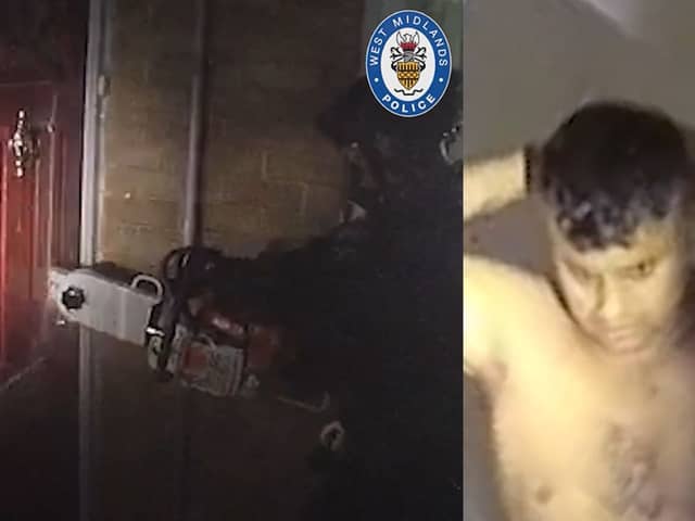 Police break through gang leader’s front door using chainsaw.