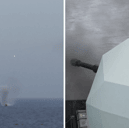 HMS Richmond opening fire on targets during Exercise Mediterranean Strike. HMS Prince of Wales is leading the UK Carrier Strike Group during Operation Highmast.