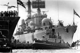 HMS Bristol returning from the Falkland Islands, September 1982. 