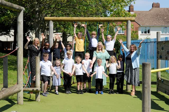 Holbrook Primary School in Wych Lane, Gosport, has received a positive result in their recent Ofsted. 

Pictured is: (left) Lucie Golding, SENDCO, (middle) Sharon Freeley, executive headteacher and (right) Penny Davies, head of school, with some of the children at Holbrook Primary School.

Picture: Sarah Standing (130525-6784)