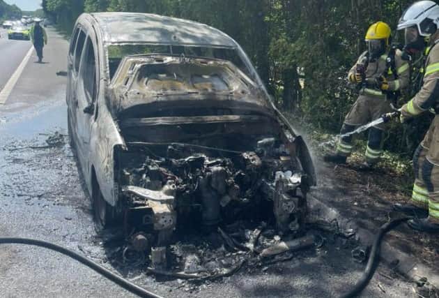 Sheena Brown’s Citroen Berlingo diesel exploded into flames on the A3(M) on Saturday