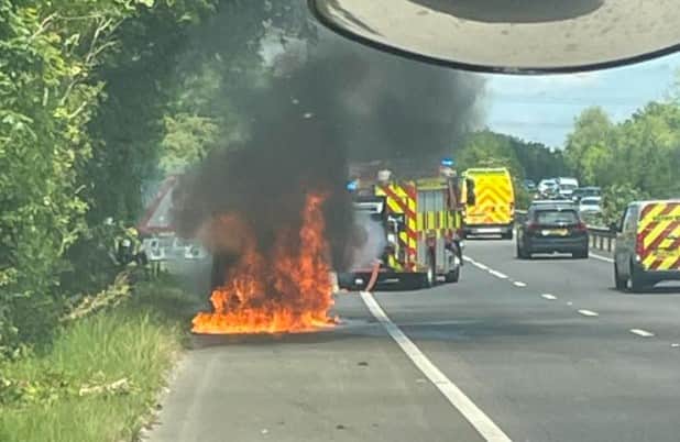 Sheena Brown’s  Citroen Berlingo diesel exploded into flames on the A3(M) on Saturday