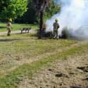 Fareham fire crews rushed to Blackbrook Park yesterday following reports of a blaze started by children.