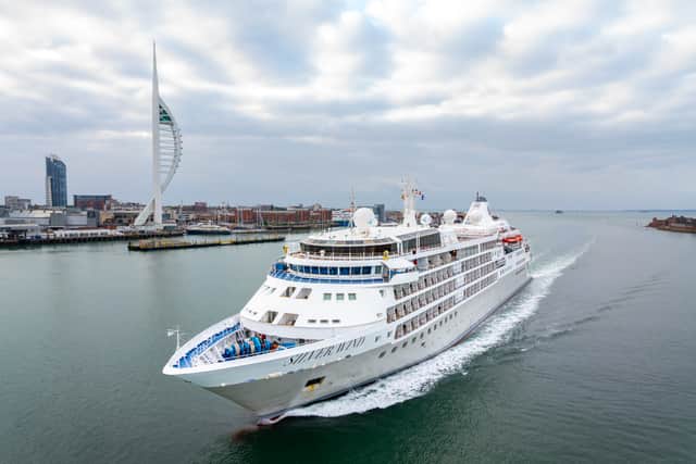 Luxury cruise ship Silver Wind, operated by Silverseas, sailing into Portsmouth for the first time this morning (May 19).