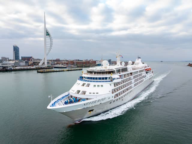 Luxury cruise ship Silver Wind, operated by Silverseas, sailing into Portsmouth for the first time this morning (May 19).
