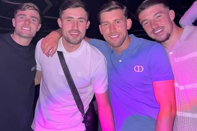 Zak Swanson, far left, in Vegas with Callum Lang and pals