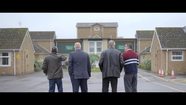 The British Blood Scandal: Poisoned at School. (L-R) Gary Webster, Steve Nicholls, Richard Warwick and Adrain Goodyear at Treloar's school.