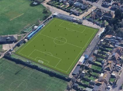 3D visualisation of Gosport Borough Football Club, Privett Park, with its new 3G playing surface