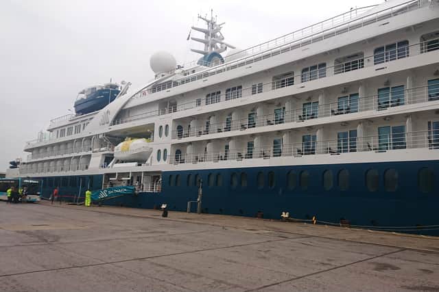 SH Diana, operated by Swan Hellenic, alongside Portsmouth International Port on May 21. It is the first time the luxury cruise ship has visited the city.