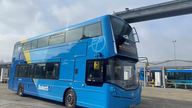 A new 'repower' electric bus at the First Bus depot in Hoeford
