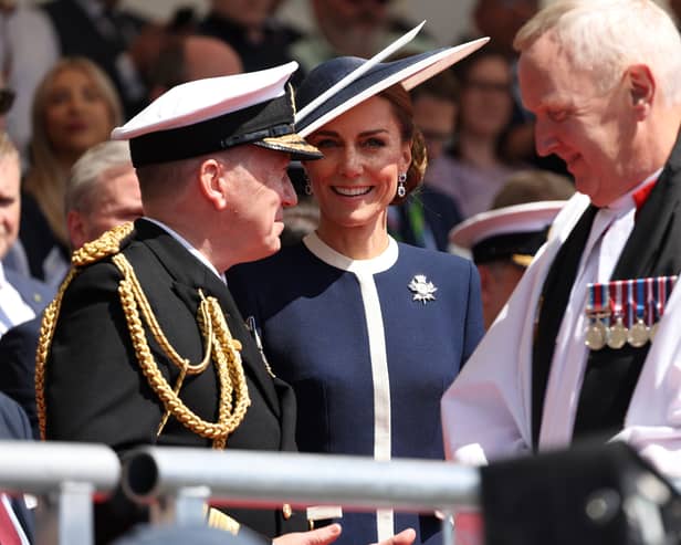 Her Royal Highness The Princess of Wales, Sponsor of HMS Glasgow, today gave her blessing to the Royal Navy's newest warship. Pictured is Her Royal Highness alongside the Second Sea Lord Vice Admiral Sir Martin Connell.