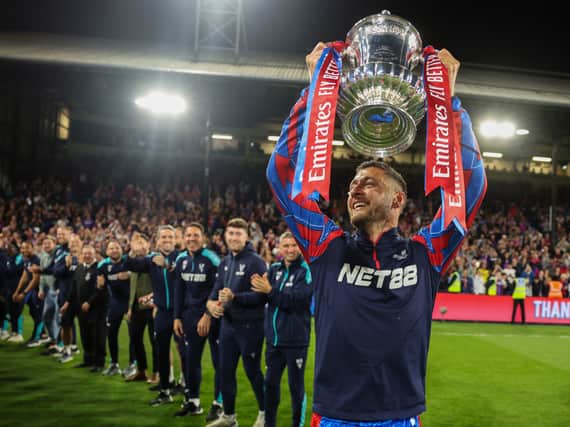 Joel Ward celebrates Crystal Palace’s FA Cup win. Picture: Richard Pelham/Getty Images